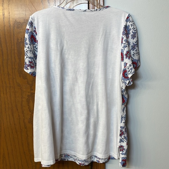 LANE BRYANT UEC Women’s Sz 14 pattern mixed media short sleeve shirt top white - Picture 10 of 10